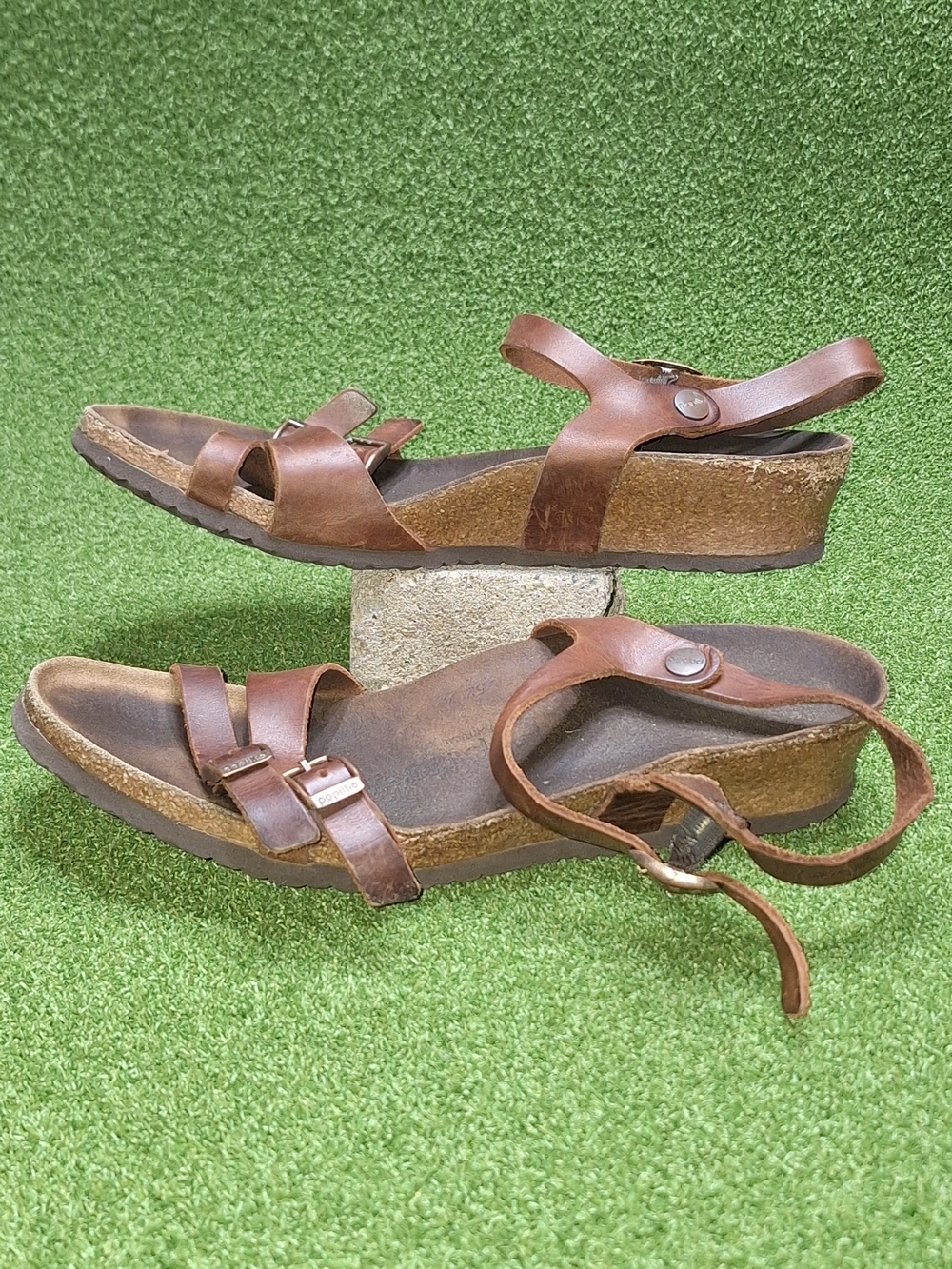 Birkenstock Papillio Lana Wedge Sandals Womens Size 40 US 9 Brown Leather Straps